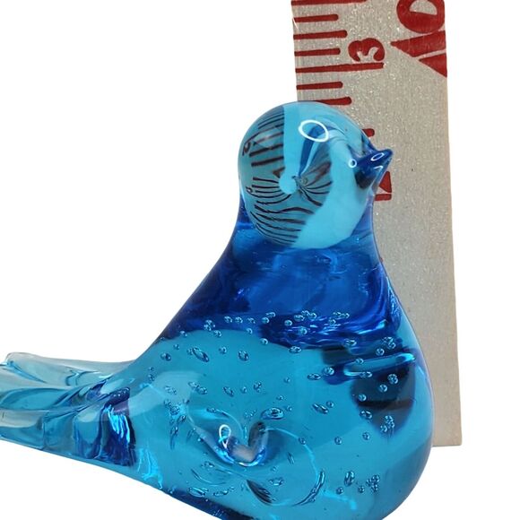 Vintage Art Glass Controlled Bubble Blue Bird Paperweight Figurine - Picture 7 of 7